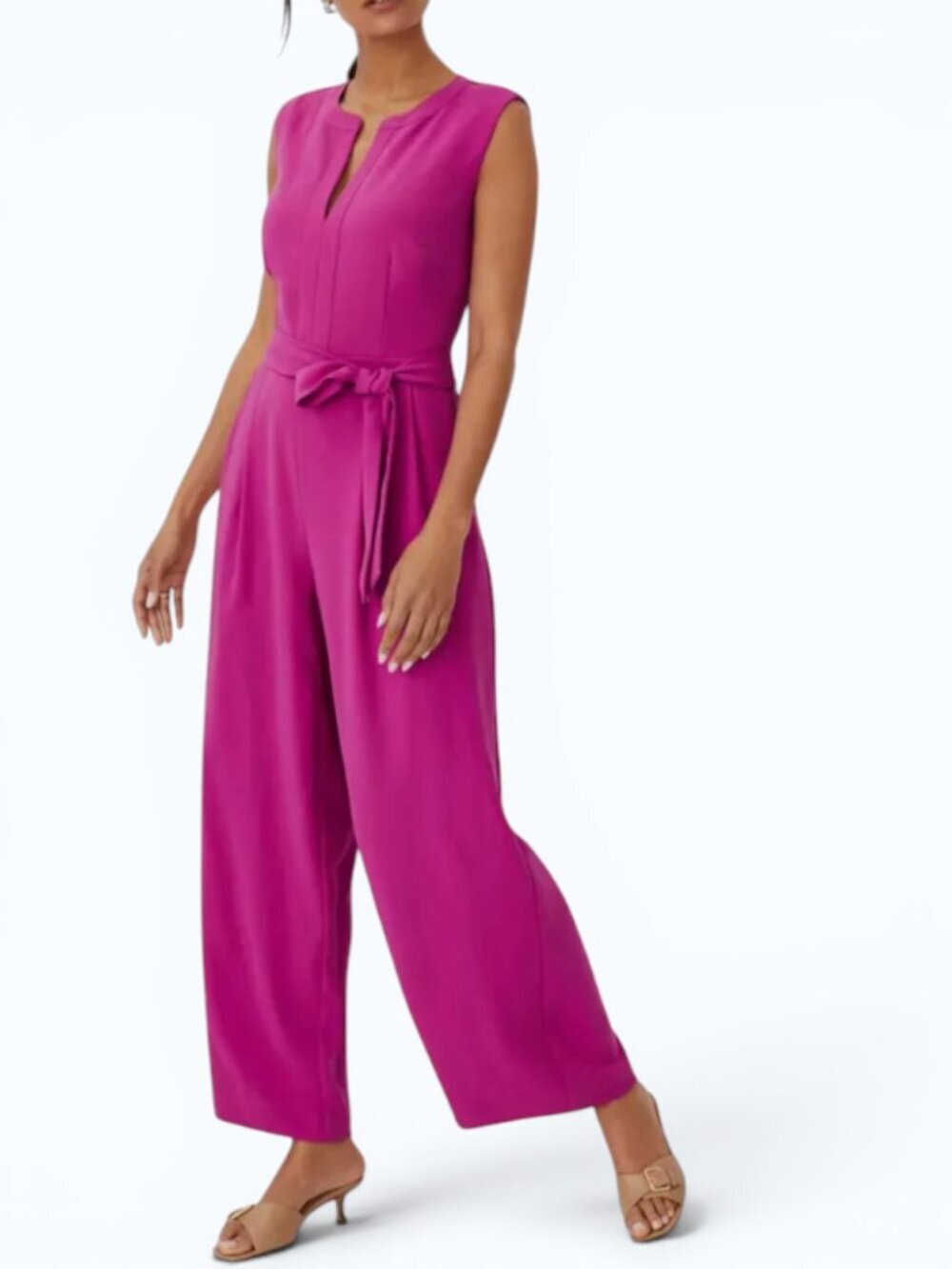 Ann Taylor Sleeveless Fuchsia Jumpsuit with Notch V-Neck, Size 8